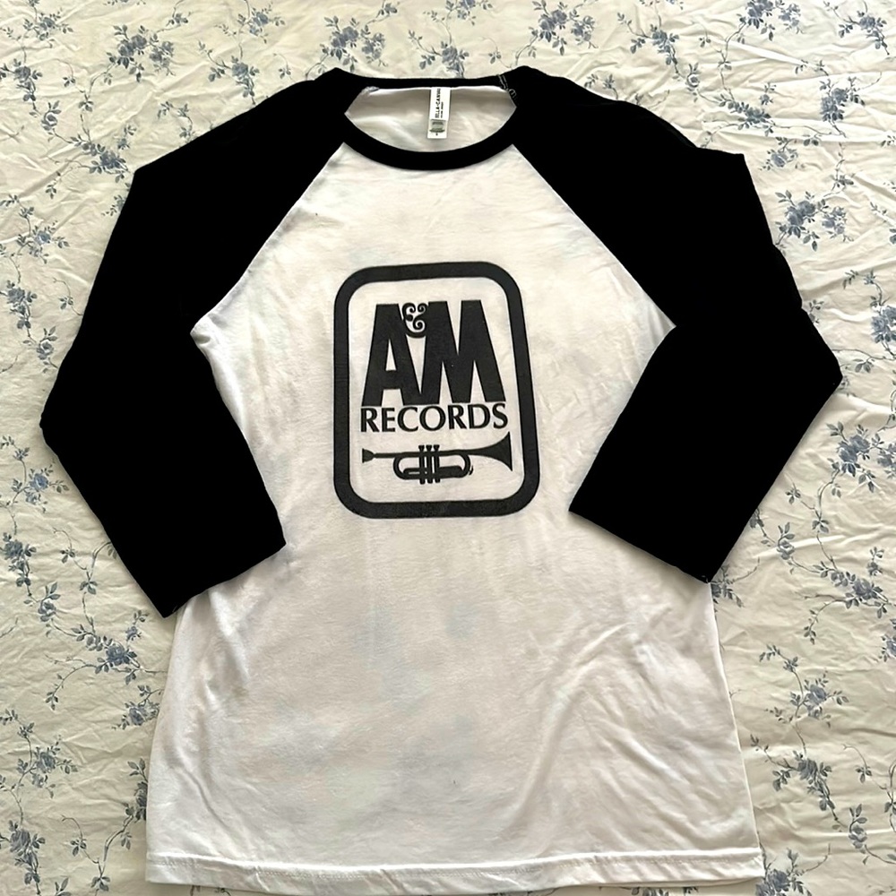 A&M Records Logo Baseball T-Shirt, black and white, size small